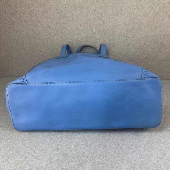 Tory Burch Blue Leather Tote Bag Perforated Details Gold Logo  Shopper Tote - Picture 8 of 15